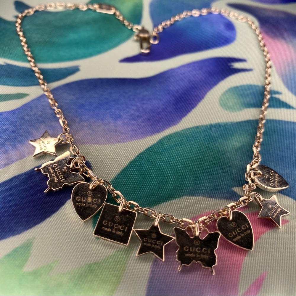 Real authentic GUCCI trademark Charm Necklace 16" Silver 925